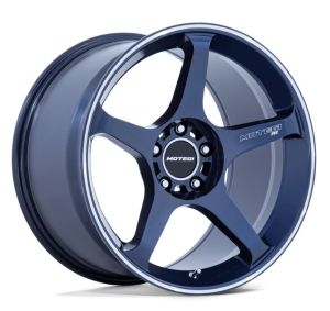 MOTEGI MR159 BATTLE V OBSIDIAN BLUE MACHINED LIP 18X8.5 5X114.3 Wheel & Tyre Package