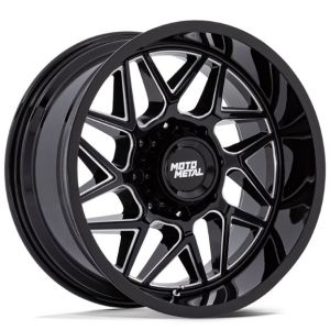 Moto Metal Mo812 Turbine 20x9 6x139.7 Gloss Black Milled Wheel & Tyre Package