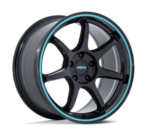 ROTIFORM RC208 BPU GLOSS BLACK TEAL STRIPE 18X8.5 5X114.3