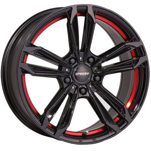 Speedy Redback 15X6.5 4X100 Gloss Black Red Undercut Wheel & Tyre Package