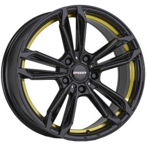 Speedy Redback 15x6.5 4x100 Piano Black Gold Undercut Wheel & Tyre Package