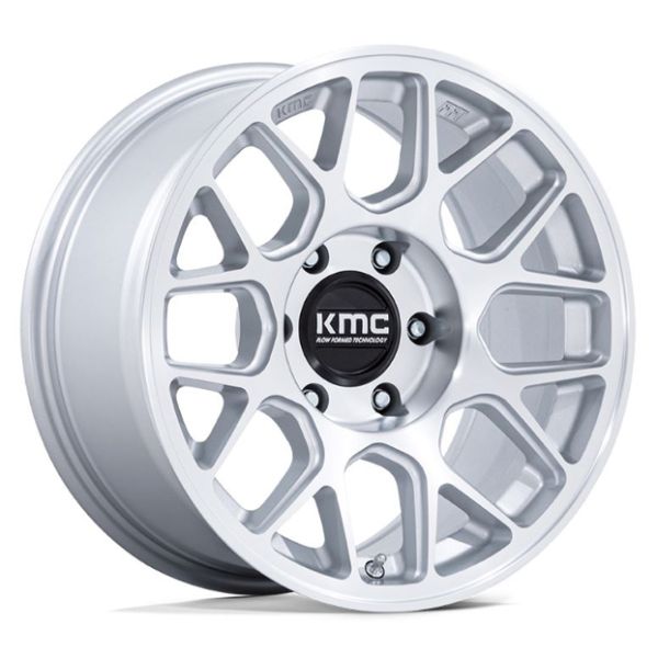 17x8.5 KMC Hatchet KM730 Gloss Silver w/Machined Face