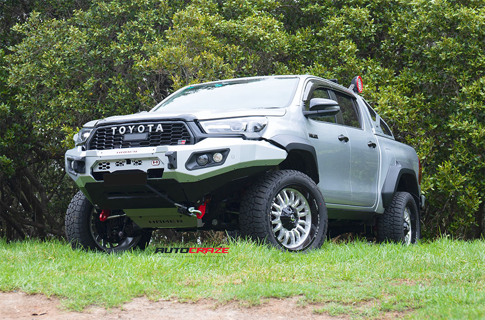 Toyota Hilux GR build fitted with Fuel Arc wheels front view