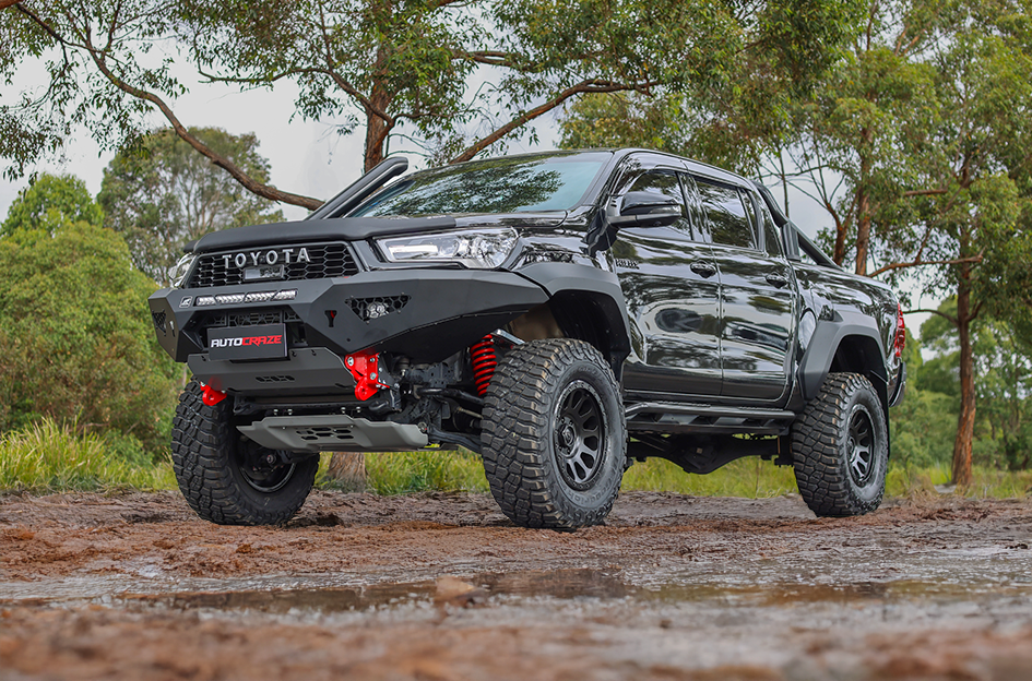 Toyota Hilux GR fitted with Fuel Vector wheels front view
