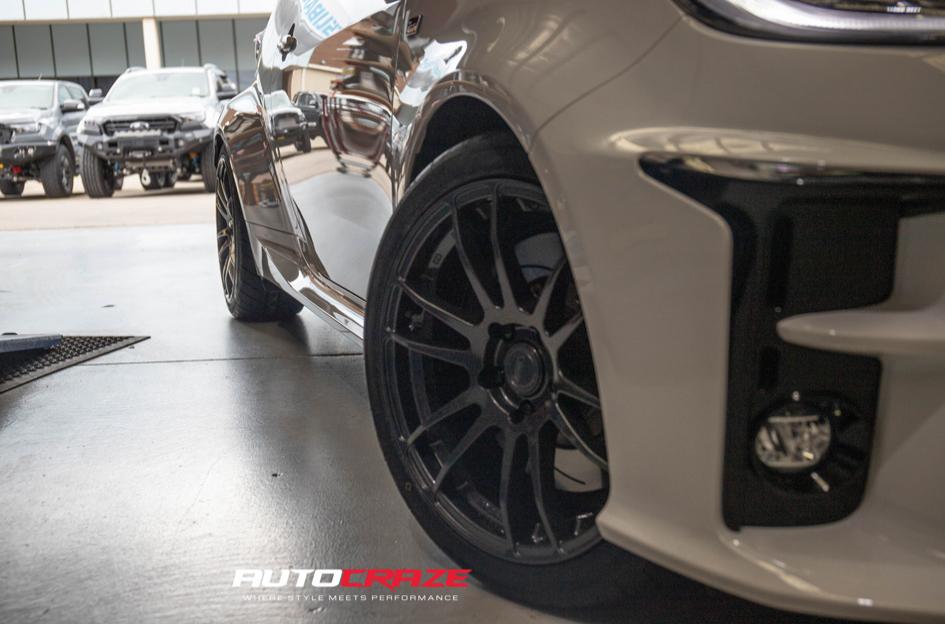 White-Toyota-Yaris-GR-koya-SF03-wheels-front-fitment-shot-gallery-December-2021_large