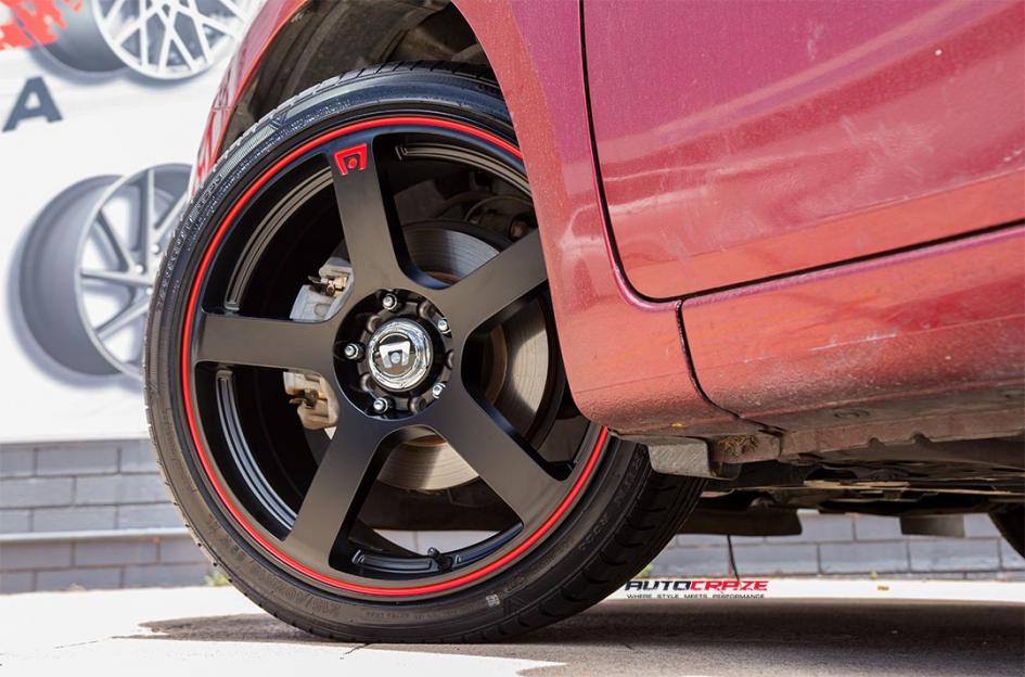 NISSAN PULSAR  5 STUD  MR116 MATTE BLACK RED EDGE