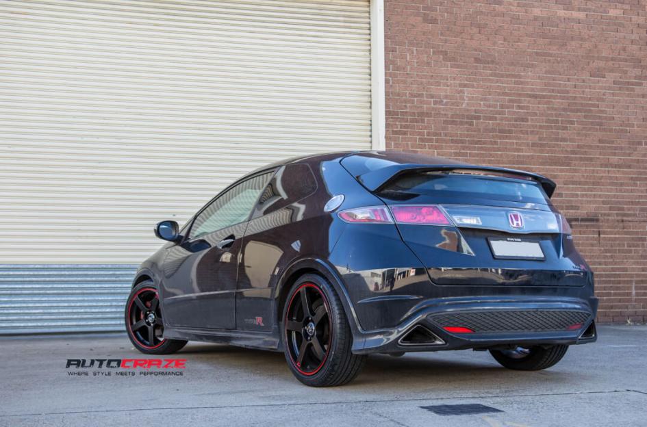 HONDA CIVIC 5 STUD MR116 MATTE BLACK RED EDGE