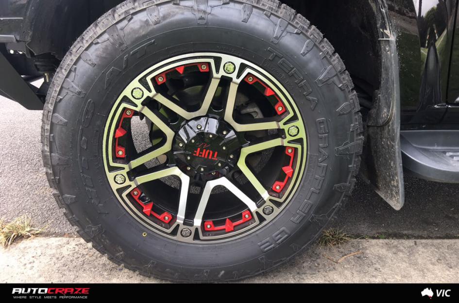 HOLDEN COLORADO T01 GLOSS BLACK MACHINED FACE WITH RED INSERTS