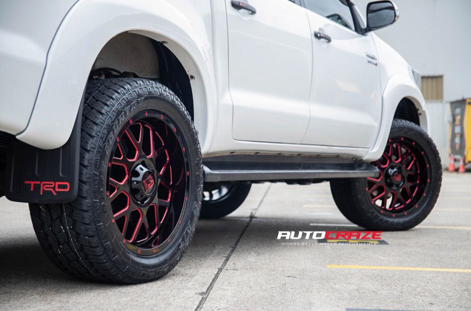 TOYOTA HILUX 4WD GRENADE XD SATIN BLACK WITH RED MILLED