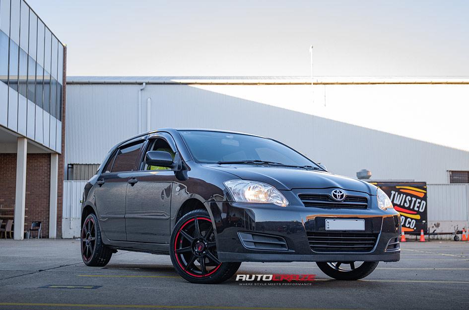 TOYOTA COROLLA MR142 SATIN BLACK W  RED STRIPE