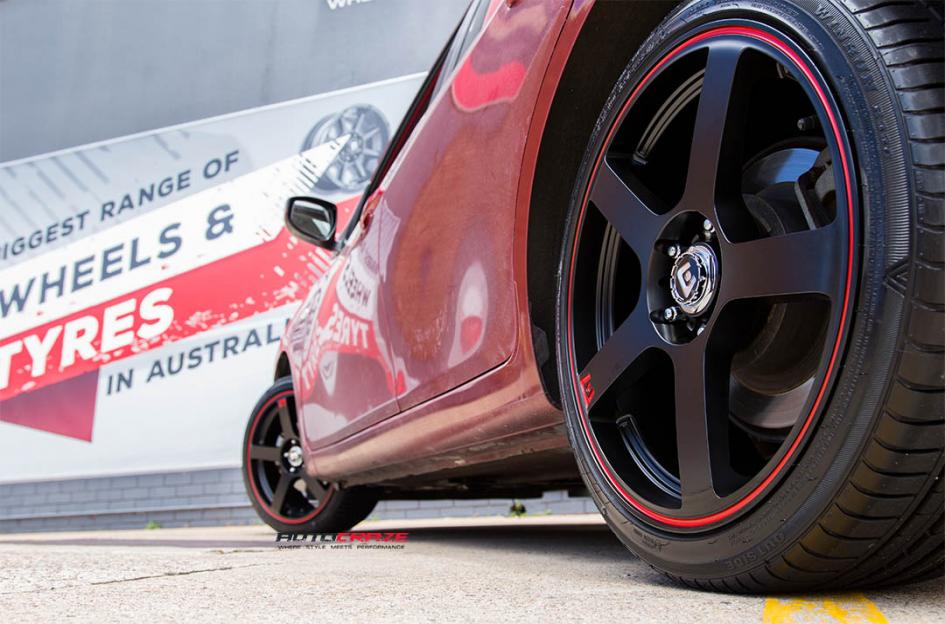NISSAN PULSAR  5 STUD  MR116 MATTE BLACK RED EDGE