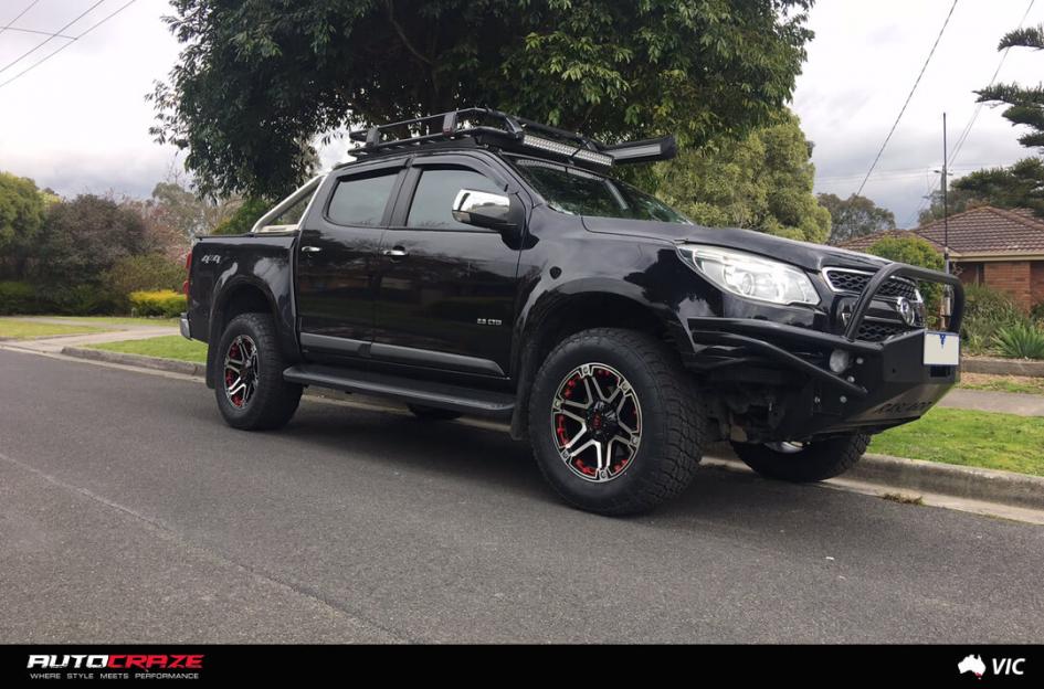 HOLDEN COLORADO T01 GLOSS BLACK MACHINED FACE WITH RED INSERTS
