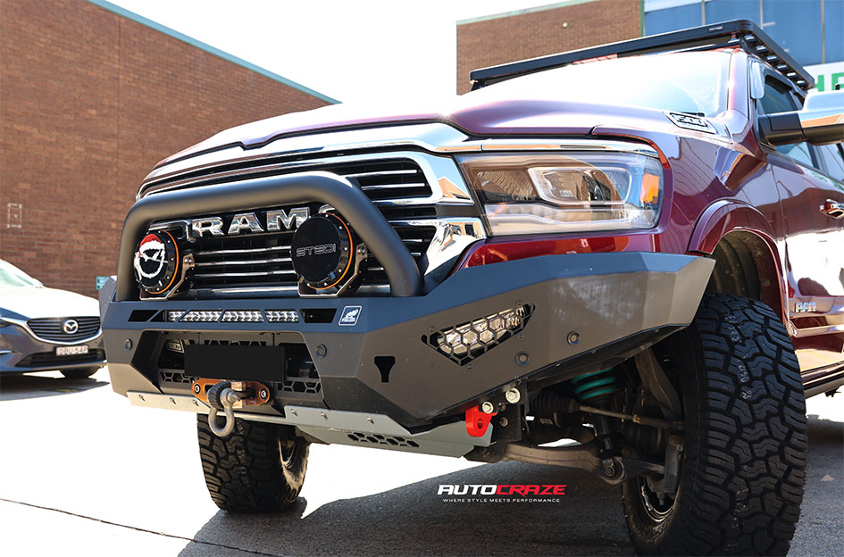 DODGE RAM KMC RECON GLOSS BLACK MACHINED RED TINT