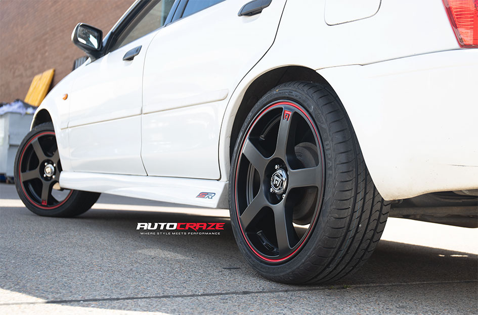 FORD LASER MOTEGI MR116 MATTE BLACK RED STRIPE