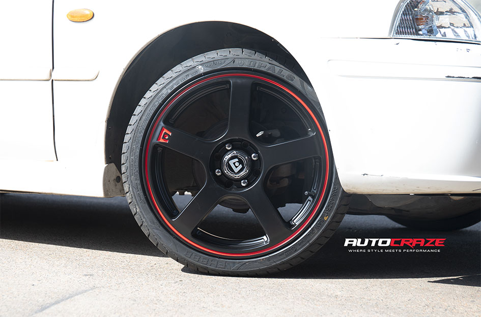 FORD LASER MOTEGI MR116 MATTE BLACK RED STRIPE