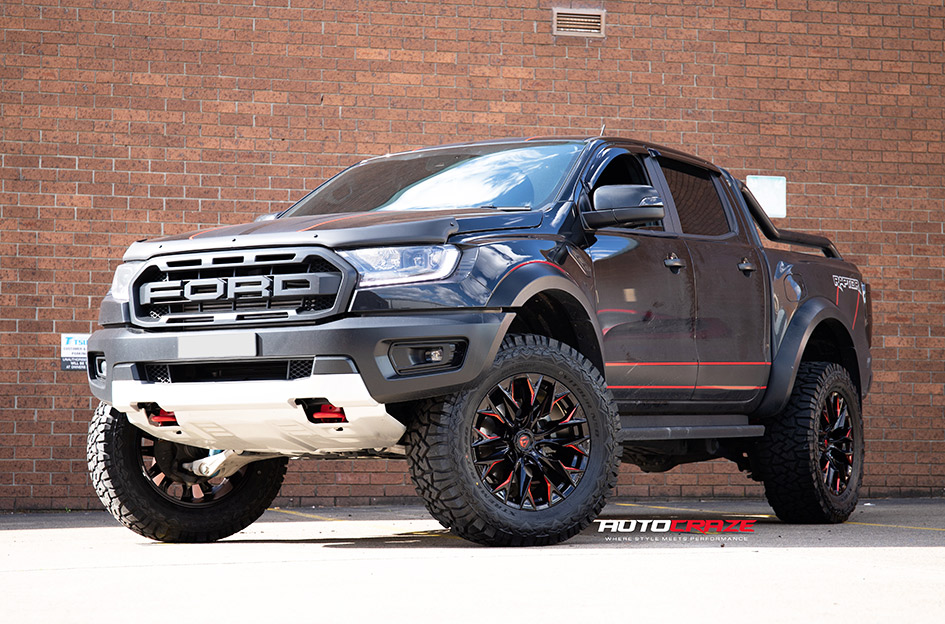 FORD RANGER RAPTOR FUEL FLAME 5 GLOSS BLACK MILLED RED 