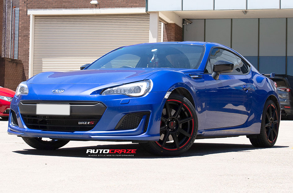 SUBARU BRZ MOTEGI MR142 SATIN BLACK WITH RED STRIPE