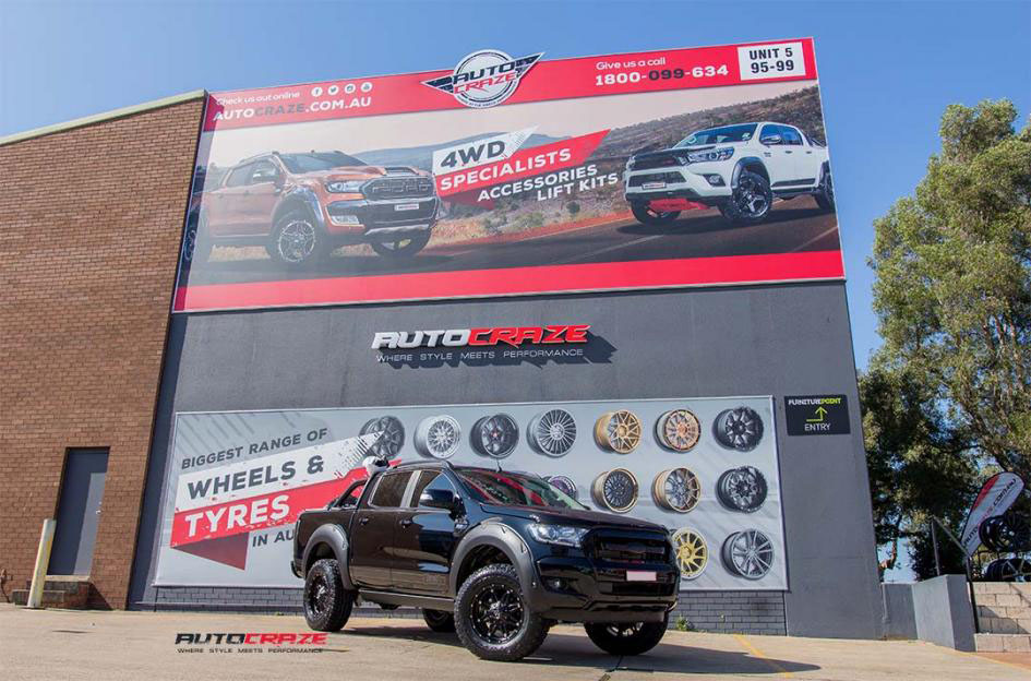 Black Ford Ranger FX4 Fuel Hostage Matte Black Toyo Open Country