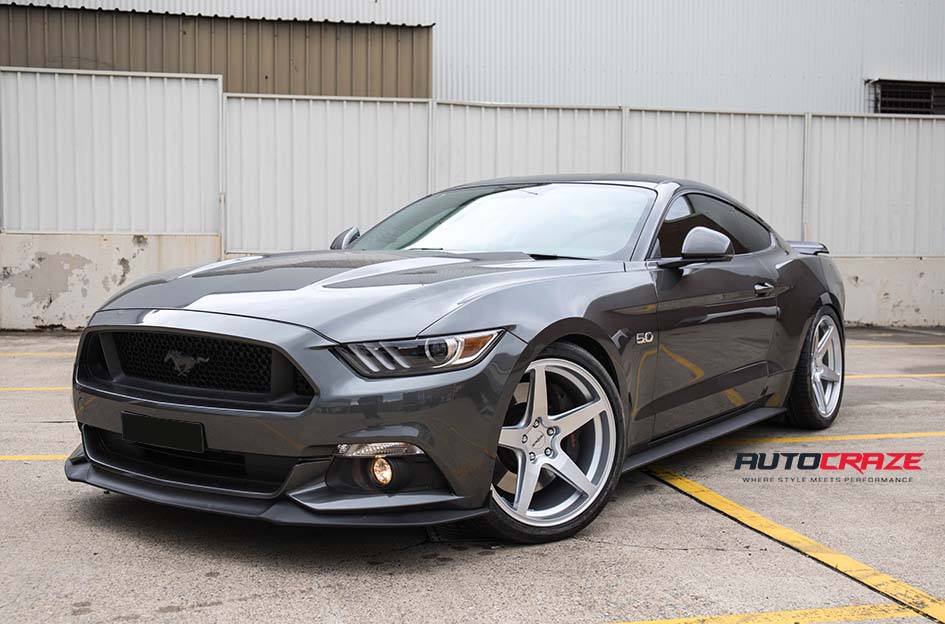 Grey Ford Mustang With Rotiform WRG Wheels Continental Tyres Front Close Up Gallery December 22-12-2018