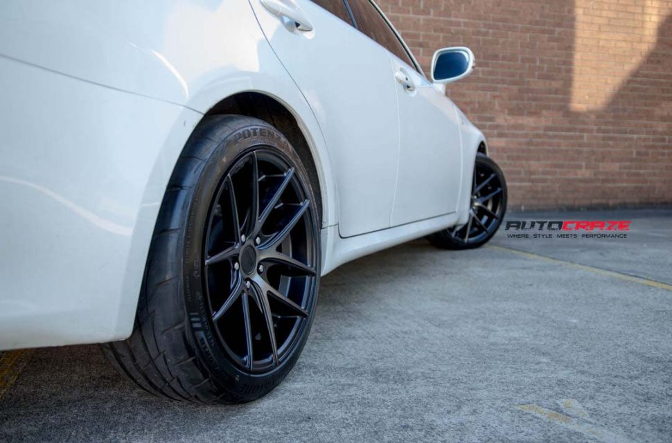 Lexus IS250 with Niche Targa wheels and potenza tyre rear wheel close up shot march 2018