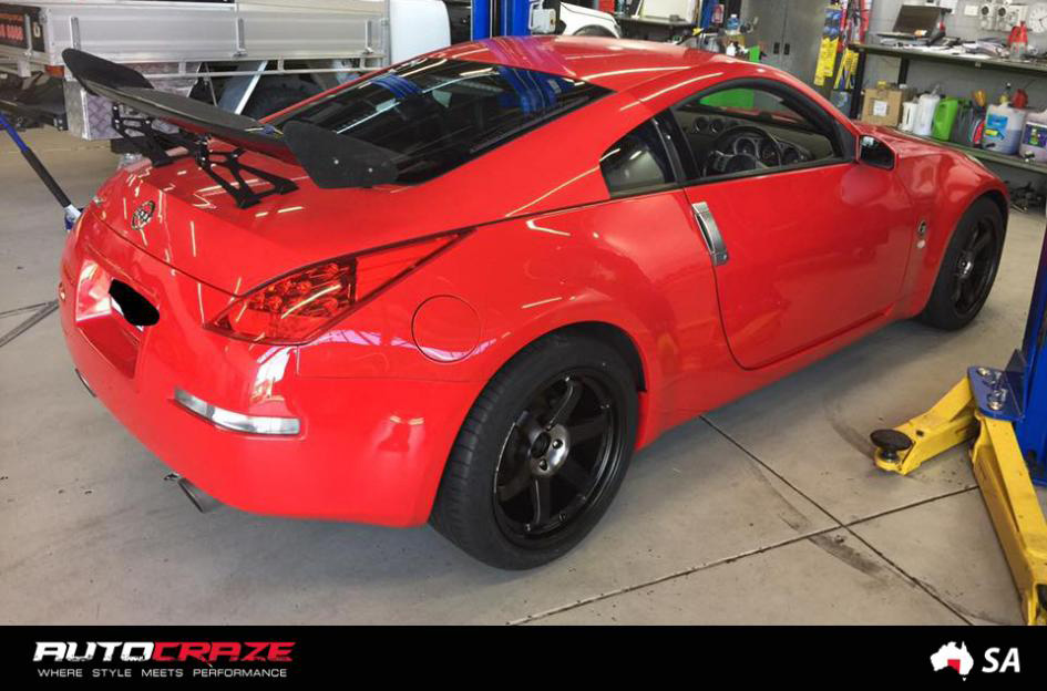 Red Nissan 350z Rays Wheels TE37SL Pressed Double Black Customer Car South Australia