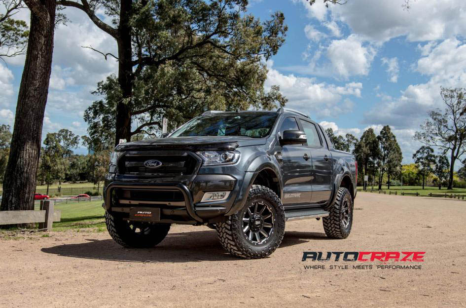 Sumo Ford Ranger Grid GD05 wheels matte black milled accent nitto trail grappler tyres front shot
