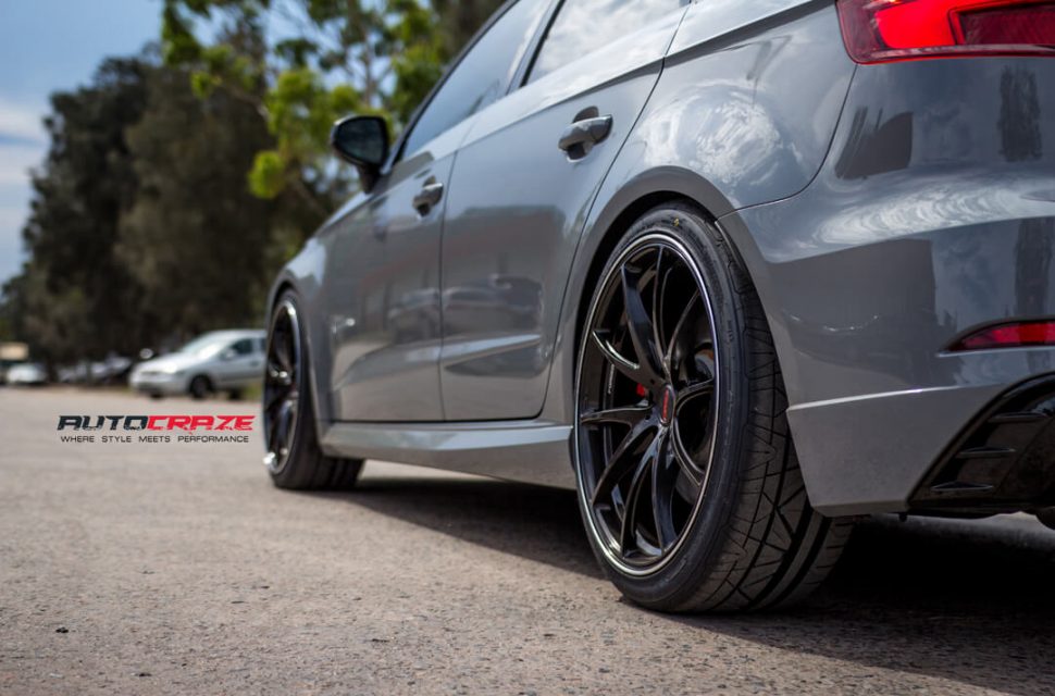 Audi RS3 Rays G25 wheels Pirelli Tyres Rear Fitment Close Up Shot