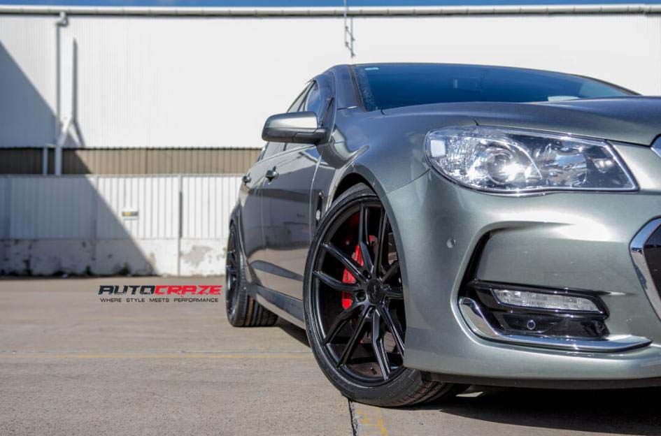 Holden Commodore with Koya wheels and Achilles tyre front wheel close up shot february 2018