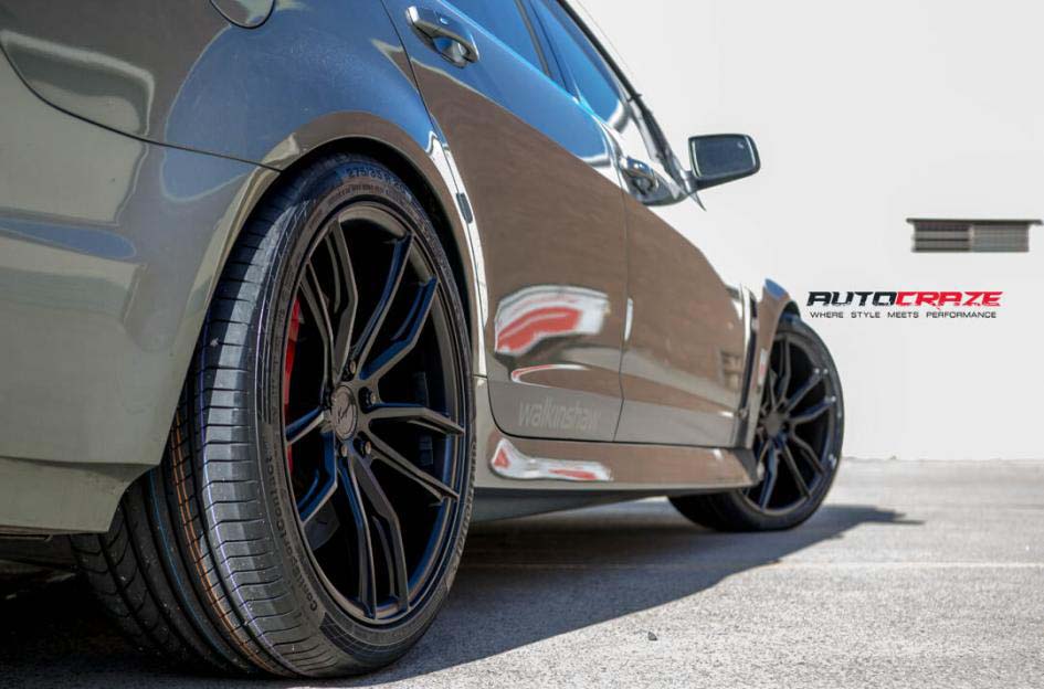 Holden Commodore with Koya wheels and Achilles tyre rear wheel close up shot february 2018