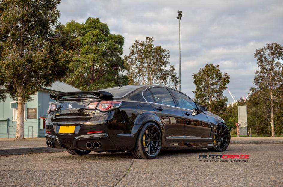 Holden Commodore with Koya wheels and MIchellin tyre rear wide angle shot february 2018