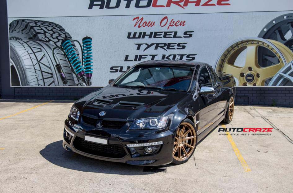 Holden Commodore with Koya wheels and Pirelli tyre front wide angle shot february 2018