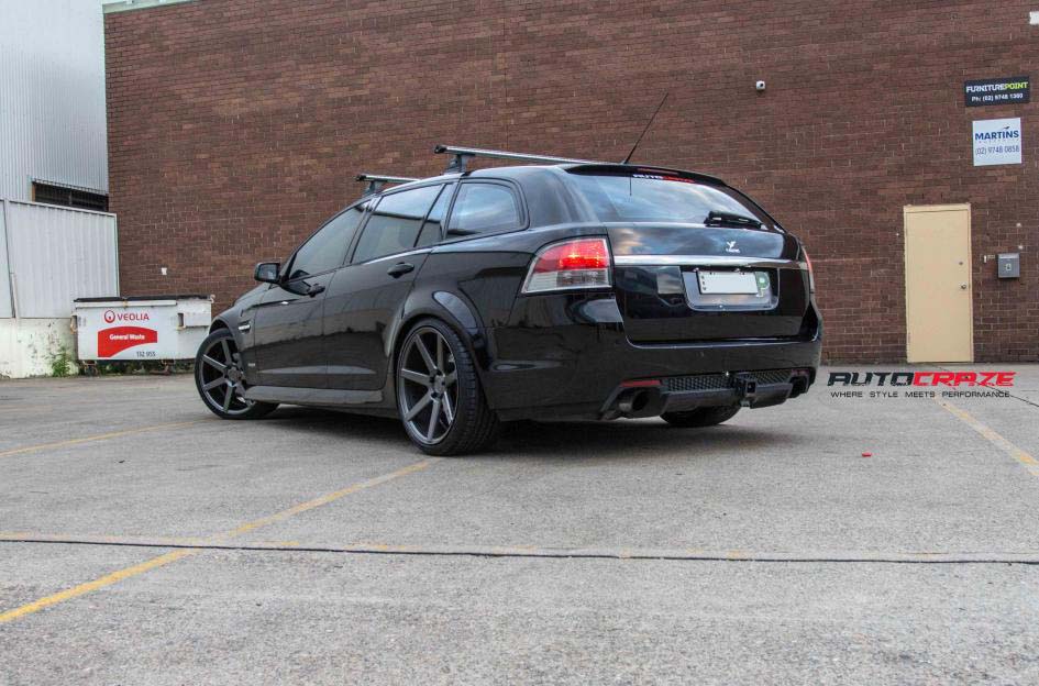 Holden Commodore with Niche wheels and MIchellin tyre rear wide angle shot february 2018