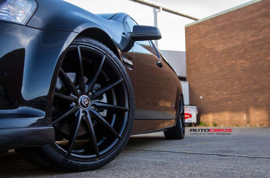 Holden Commodore with V8 Concave wheel and Kumho tyre front wheel close up shot february 2018