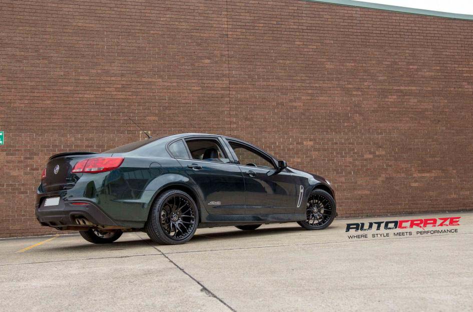 Holden Commodore with V8 Concept wheel and Pirelli tyre rear wide angle shot february 2018