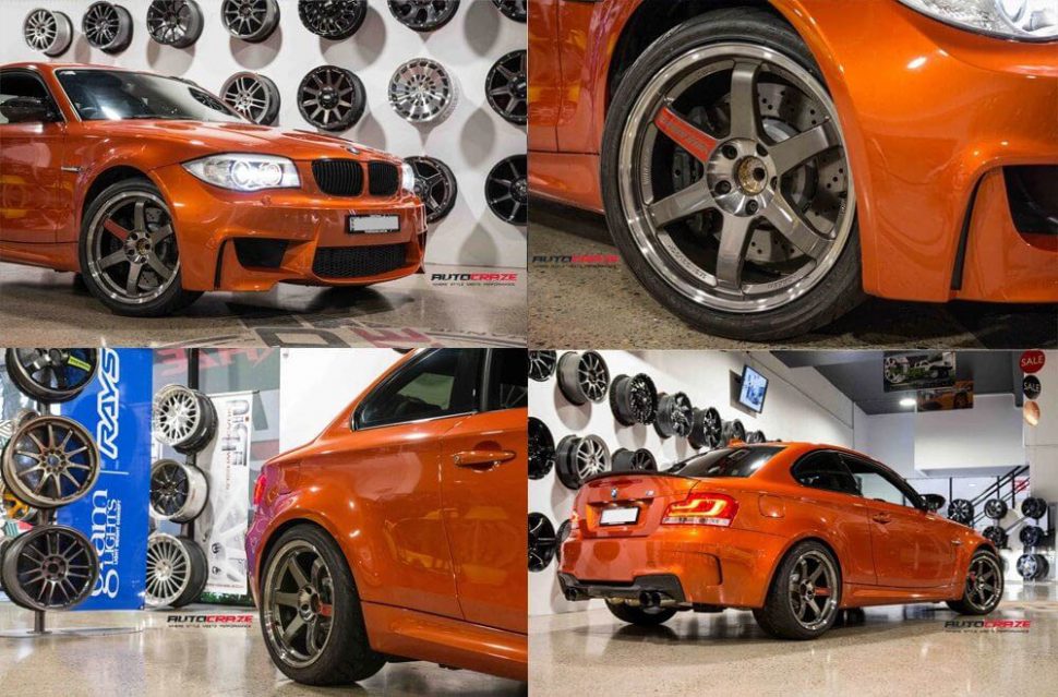 Showcase Orange BMW M1 Rays TE37SL Pressed Graphite wheels 