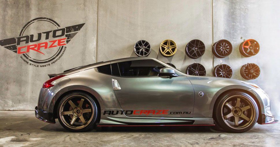 Silver Nissan 370z TE37 Ultra Bronze Wheels Side Shot