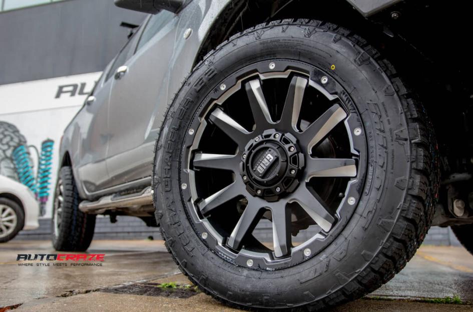Mazda BT50 Grid Wheels GD05 Nitto Terra Grappler G2 tyre front wheel close up january 2018