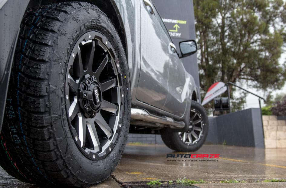 Mazda BT50 Grid Wheels GD05 Nitto Terra Grappler G2 tyre rear wheel close up january 2018