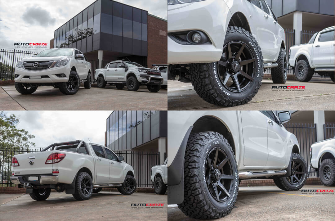 White Mazda BT50 SSW Avalanche Matte Black Wheels Multple Angle Shot