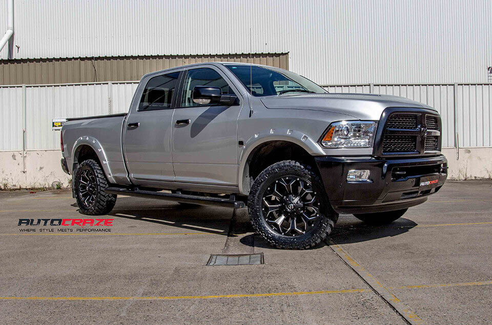 Dodge Ram Fuel Assault Gloss Black Milled Accents 4x4 wheels nitto trail grappler tyres
