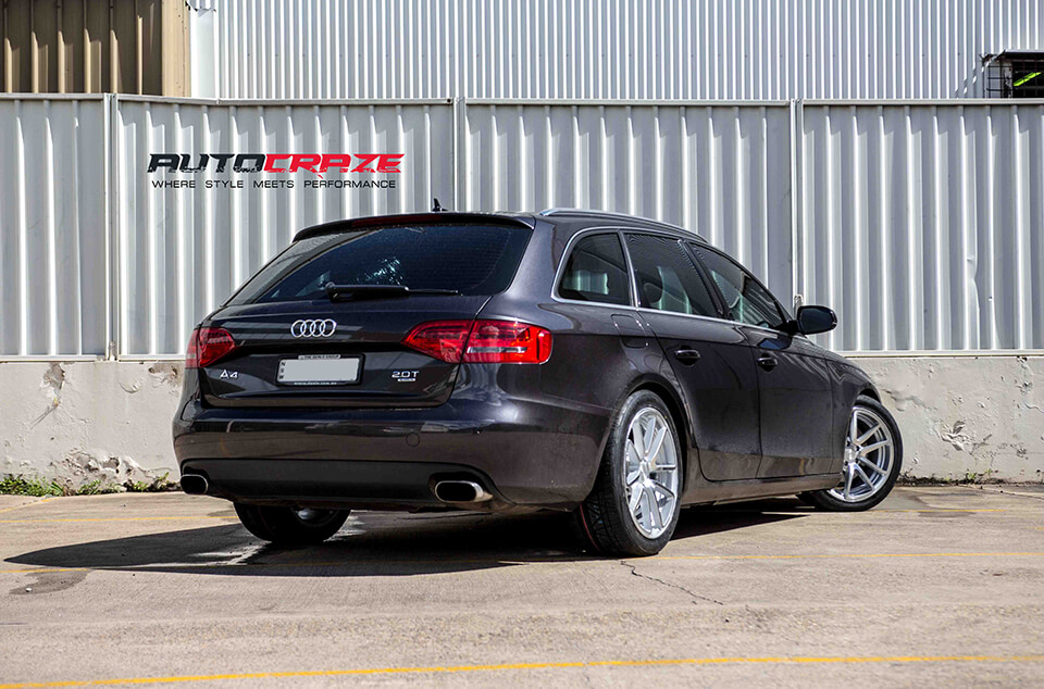 Graphite Audi A4 Rotiform SPF Silver Machined Face Wheels Rear Shot