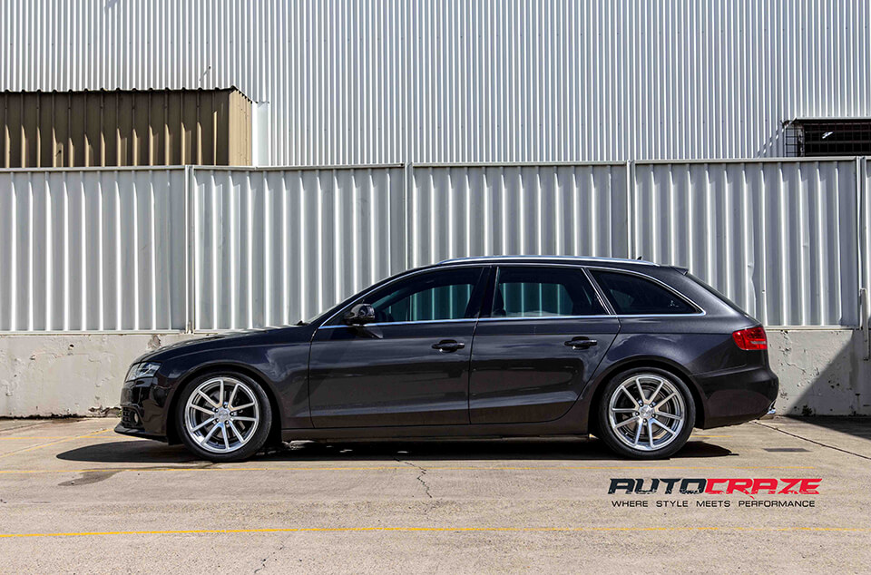 Graphite Audi A4 Rotiform SPF Silver Machined Face Wheels Side Shot