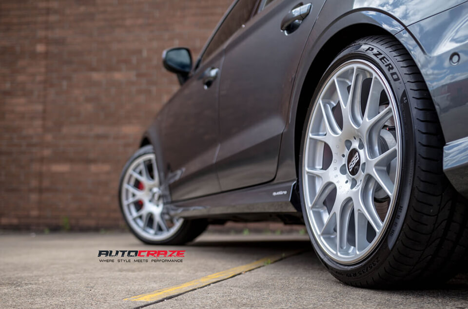 Grey Audi S3 BBS CH-R Brilliant Silver Wheels Closeup Rear Shot