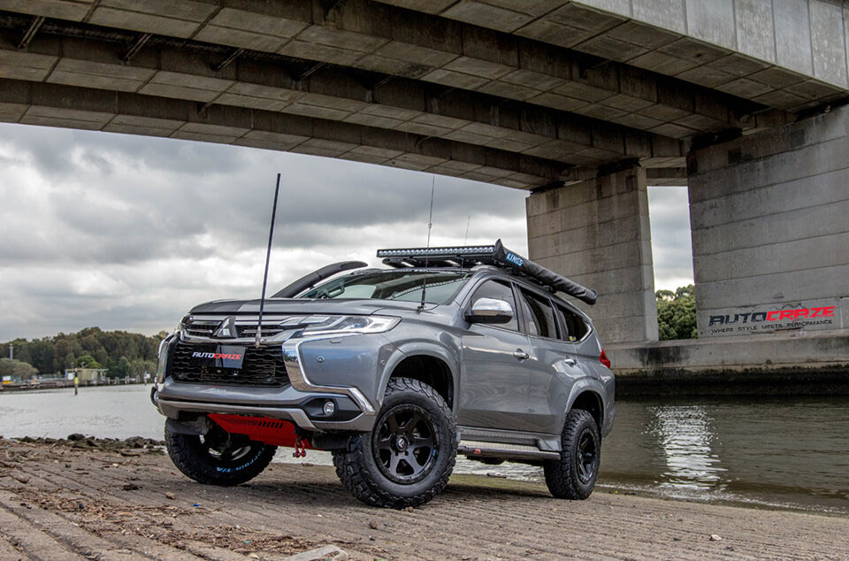 Mitsubishi Pajero Fuel Ripper Matte Black 4x4 wheels BF Goodrich Tyres front shot