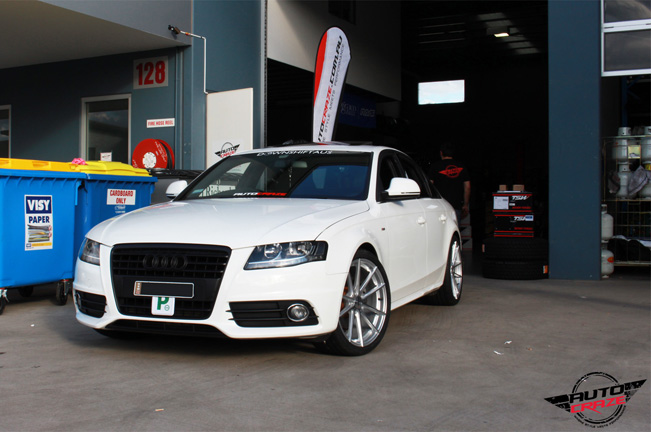 WHITE AUDI A4 TSW BATHURST WHEELS FRONT SHOT