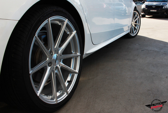 WHITE AUDI A4 TSW BATHURST WHEELS REAR CLOSEUP WHEEL SHOT