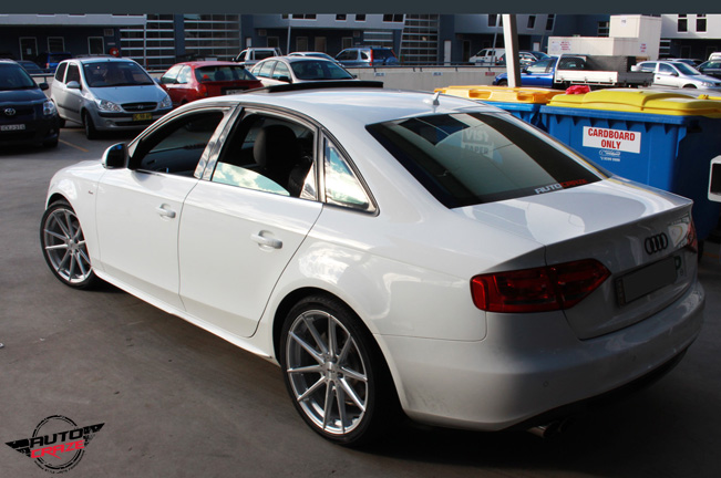 WHITE AUDI A4 TSW BATHURST WHEELS REAR SHOT