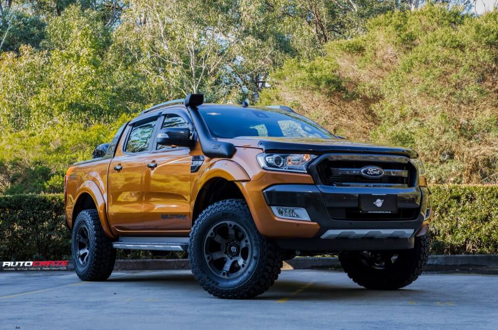 Orange Ford Ranger Fuel Beast Black Machined Dark Tint Nitto Terra Grappler All Terrain Tyres Front Shot