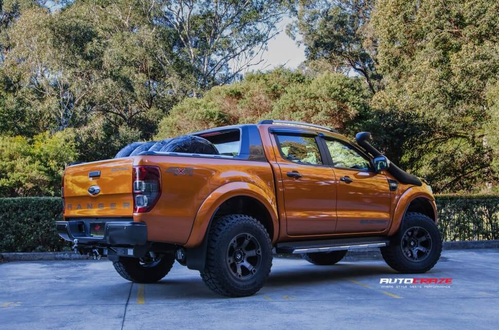Orange Ford Ranger Fuel Beast Black Machined Dark Tint Nitto Terra Grappler All Terrain Tyres Rear Shot