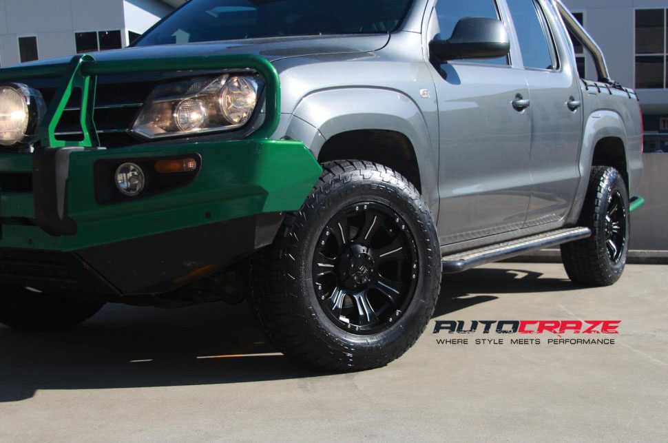 Adventure Time Silver Volkswagen Amarok Tuff T06 wheels front fitment shot
